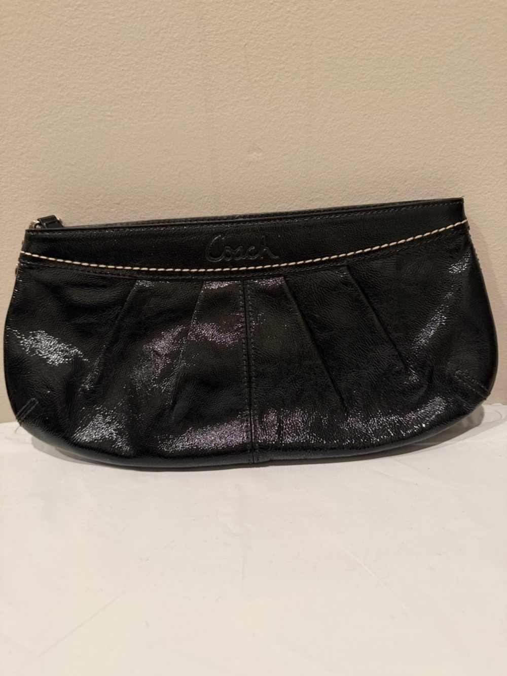 Coach Black Patent Leather Pleated Wristlet